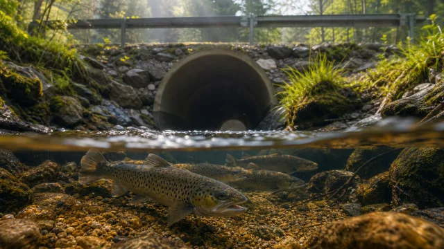Der harmlose Bachdurchlass unter der Straße stoppt oft mehr Fische als ein Wehr