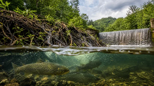 Biberdämme sind für Fische oft weniger Hindernis als ein Wehr – aber nicht in jedem Bach