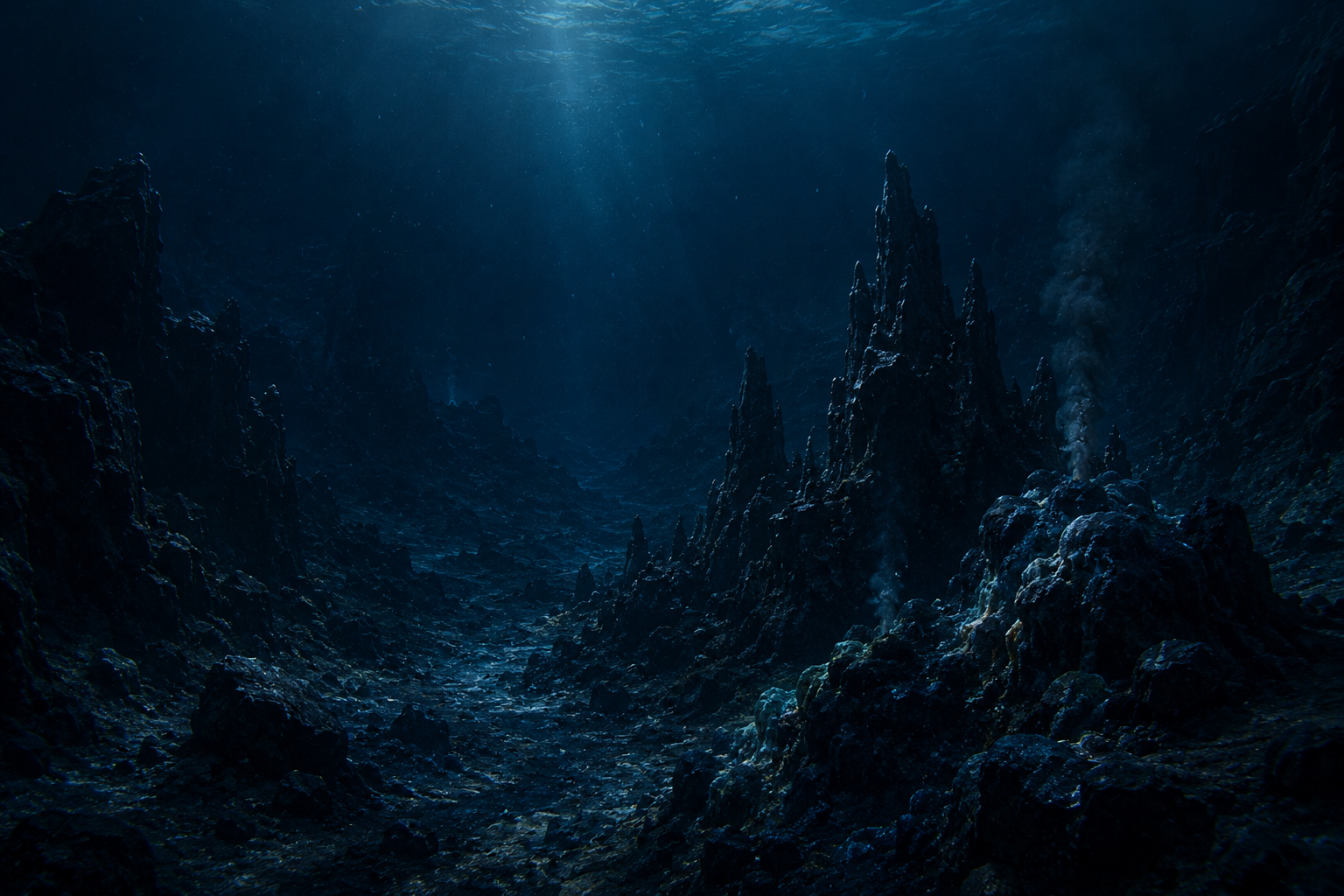 Dunkle Unterwasserlandschaft als Symbol für die bedrohte Tiefsee